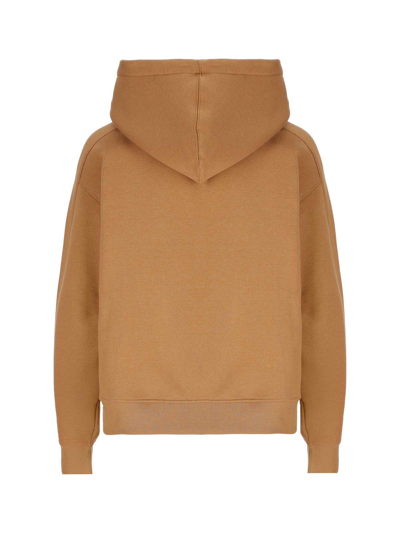 Shop Max Mara Logo Embroidered Jersey Hoodie In Cammello