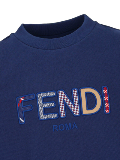 Shop Fendi Logo Embroidered Long-sleeved Sweatshirt In Yale
