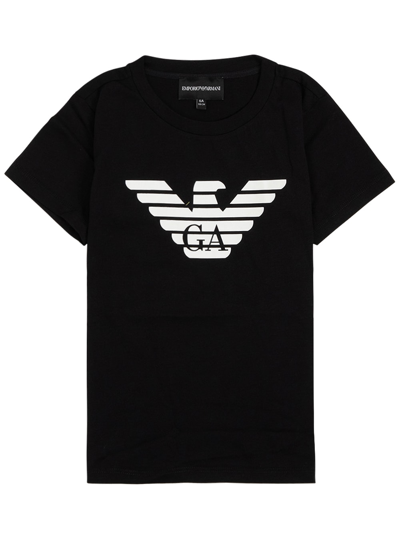 Shop Emporio Armani Armani Kids Baby Boys Black Jersey T-shirt With Contrasting Logo In Blu Navy Aquila