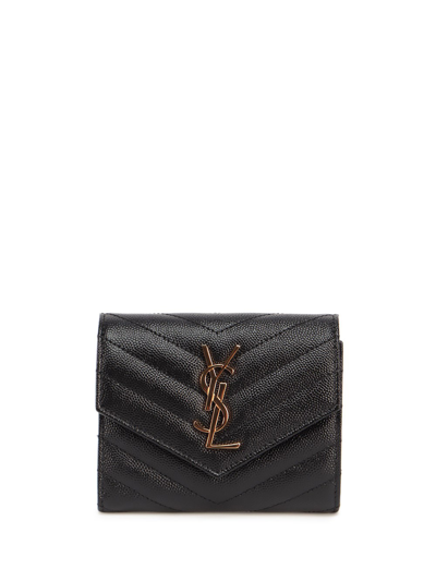Saint Laurent `cassandre Matelassé` Compact Tri Fold Wallet In Nero