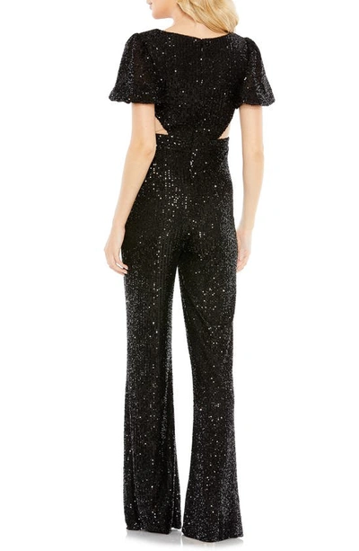 Mac Duggal Sequin Cutout Wide Leg Jumpsuit In Black