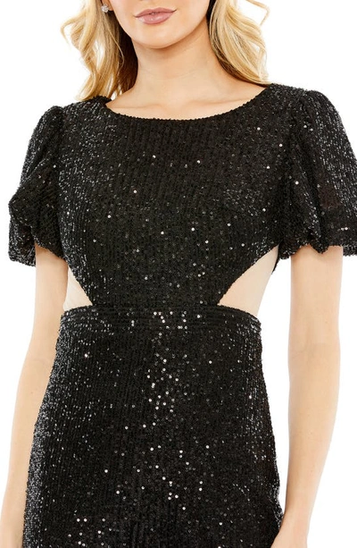 Mac Duggal Sequin Cutout Wide Leg Jumpsuit In Black