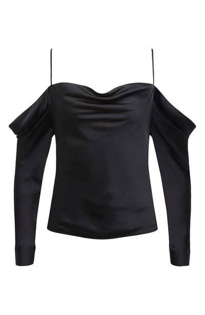 Shop L Agence Zion Cold Shoulder Satin Blouse In Black