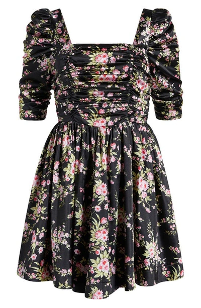 Shop Likely Brandie Floral Satin Babydoll Minidress In Black Multi