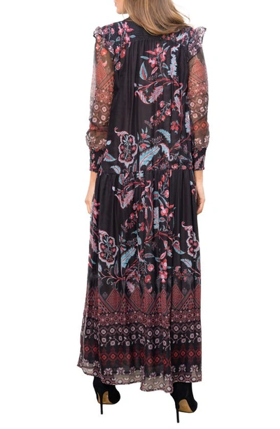 Shop Barok Paris Paisley Smocked Trim Maxi Dress In Black