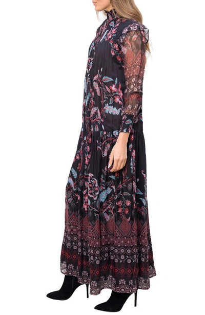 Shop Barok Paris Paisley Smocked Trim Maxi Dress In Black