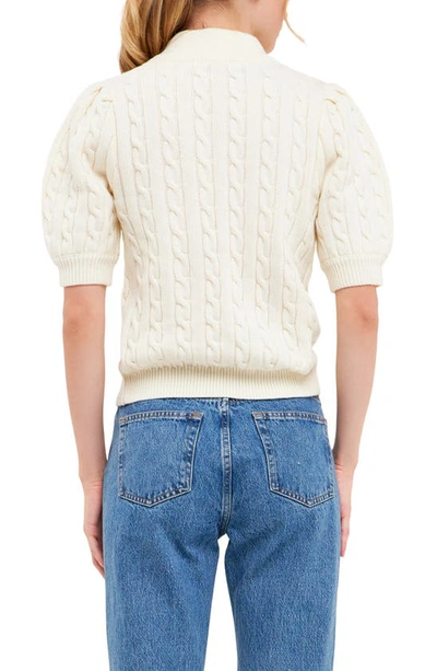 English Factory Puff Sleeve Cable Knit Sweater In Ivory
