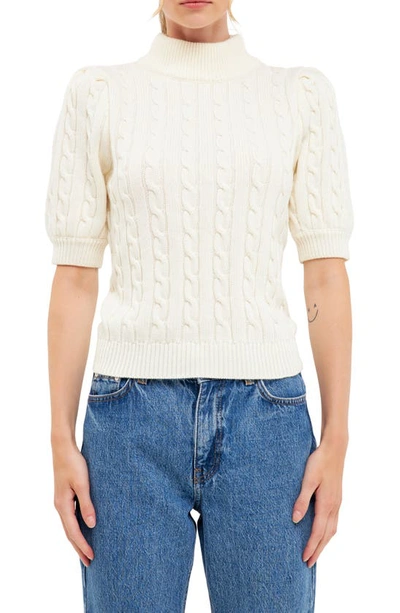 English Factory Puff Sleeve Cable Knit Sweater In Ivory
