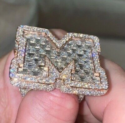 Pre-owned Nsg Mens Custom M Any Initial Letter Ring 3ct Baguette Cubic Zirconia 925 Silver In White