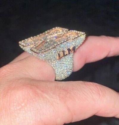 Pre-owned Nsg Mens Custom M Any Initial Letter Ring 3ct Baguette Cubic Zirconia 925 Silver In White