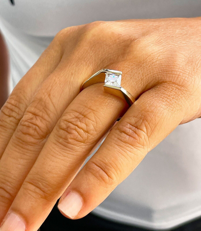 Pre-owned Knr 14k Yellow Gold Princess Forver One Moissanite Engagement Ring Tension 1.00ct