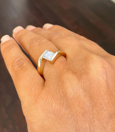 Pre-owned Knr 14k Yellow Gold Princess Forver One Moissanite Engagement Ring Tension 1.00ct