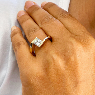 Pre-owned Knr 14k Yellow Gold Princess Forver One Moissanite Engagement Ring Tension 1.00ct