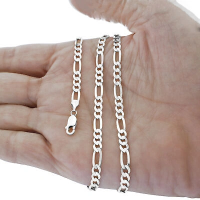 NURAGOLD Pre-owned 10k White Gold Solid Mens 5.5mm Italian Figaro Link Chain Pendant Necklace 28"