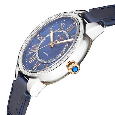 Pre-owned Gevril Gv2 By  Women's Astor Ii 9149-l5 Blue Mop Dial Diamond Leather Swiss Watch