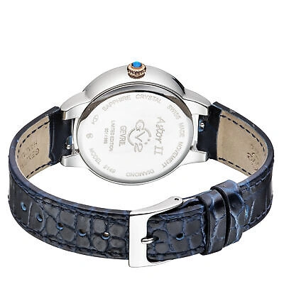 Pre-owned Gevril Gv2 By  Women's Astor Ii 9149-l5 Blue Mop Dial Diamond Leather Swiss Watch