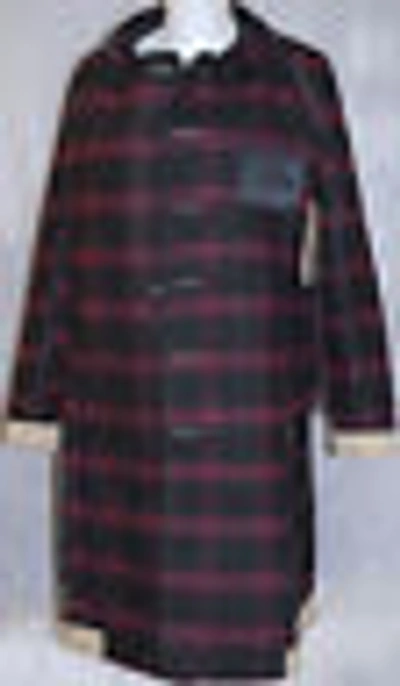 Pre-owned Burberry $3,995  Prorsum Us 12 Women Bound Edge Trench Coat Wool Jacket Lady Gift In Burgundy/black Plaids