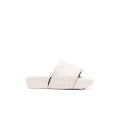 Shop Y-3 Grey Slip-on Leather Slides In White