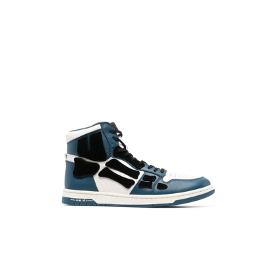 Shop Amiri White And Blue Skel Top Hi Leather Sneakers