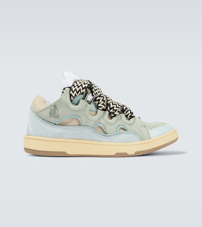 Shop Lanvin Leather Curb Sneakers In Pale Blue