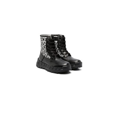Shop Versace Black La Greca Jacquard Leather Boots