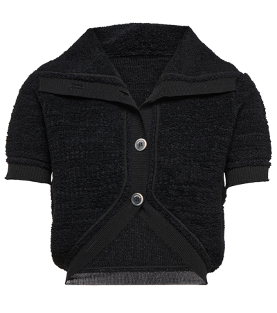 Shop Jacquemus Le Cardigan Campana Knit Crop Top In Black