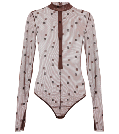 Shop Givenchy 4g Mesh Bodysuit In Brown