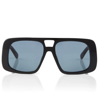 Shop Stella Mccartney Logo Square Sunglasses In Shiny Black  / Smoke