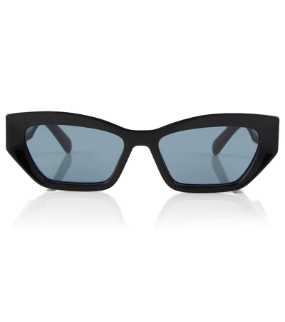 Shop Stella Mccartney Logo Cat-eye Sunglasses In Shiny Black  / Smoke
