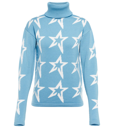Shop Perfect Moment Star Dust Turtleneck Wool Sweater In Sky Blue Wht