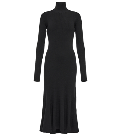 Shop Balenciaga Turtleneck Wool-blend Midi Dress In Black