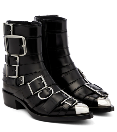 Shop Alexander Mcqueen Punk Buckle Leather Boots In Black/silver