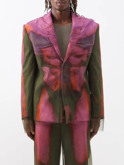 Khaki Jean Paul Gaultier Edition Overlay Blazer In Pink Green