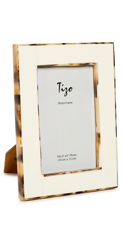 Tizo Design White Bone Resin With Faux Horn Border Frame In White Bone