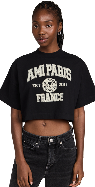 Ami Alexandre Mattiussi Black Cropped Logo Organic Cotton T-shirt 