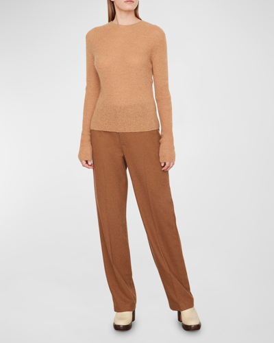 Shop Vince Brushed Wool Crewneck Sweater In Almond