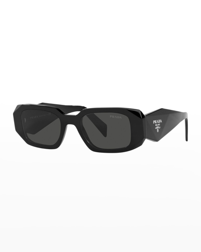 Shop Prada Rectangle Acetate Sunglasses In Black
