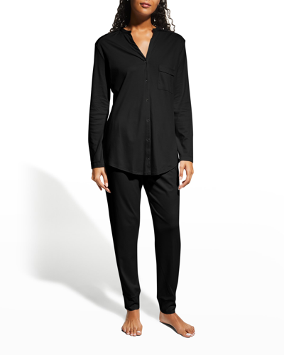 Shop Hanro Pure Essence Two-piece Pajama Set In Black