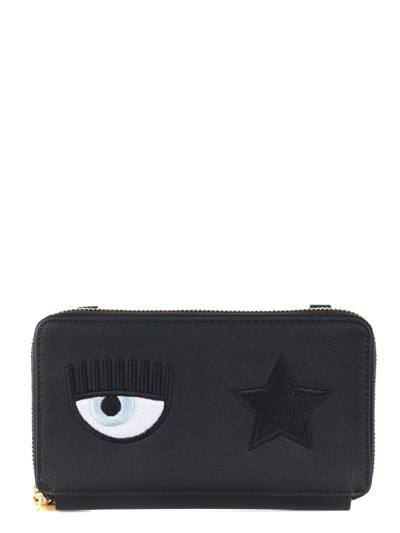 Shop Chiara Ferragni "eye Star Logo" Clutch Bag In Nero