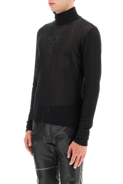 Shop Mm6 Maison Margiela See-through Knit Turtleneck Sweater In Black