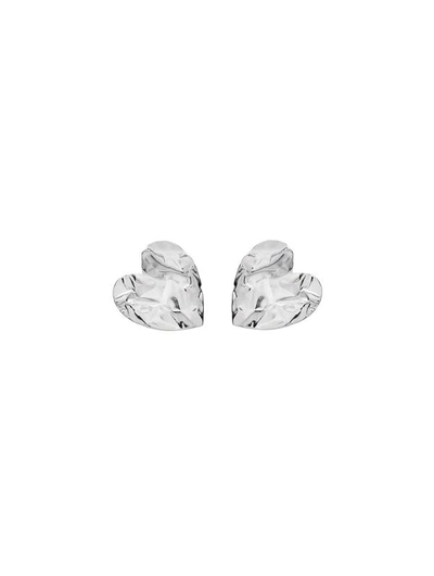 Shop Oscar De La Renta Crushed Heart Earrings In Silver