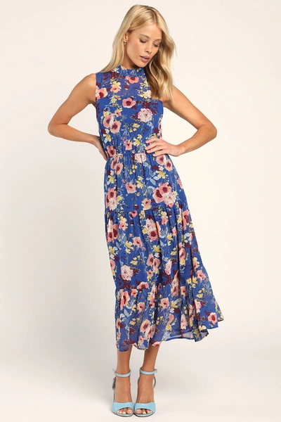 Shop Lulus In My Dreams Blue Floral Print Midi Dress