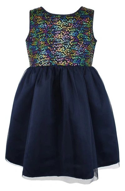 Shop Popatu Kids' Sequin Bodice Tulle Dress In Navy