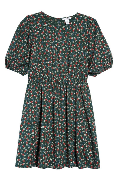 Shop Nordstrom Kids' Puff Sleeve Dress In Green Pinecone Ditsy