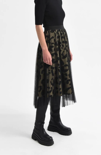 Shop Molly Bracken Layered Leopard Print Skirt In Khaki