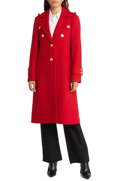 Shop Sam Edelman Crested Button Wool Blend Coat In Red