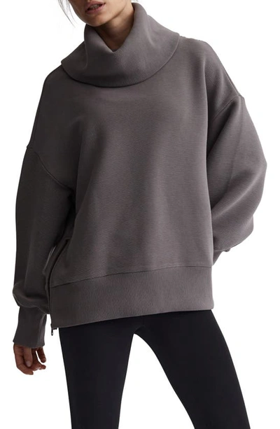 Shop Varley Milton Cowl Neck Sweatshirt In Deep Charcoal