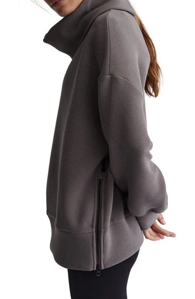 Varley Milton Oversized Ribbed Cotton-blend Jersey Turtleneck Sweatshirt In Deep Charcoal