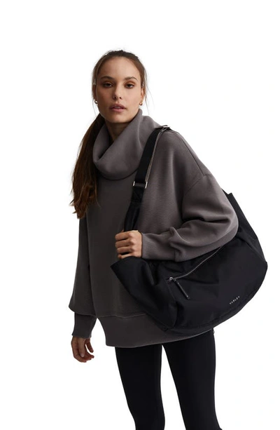 Varley Milton Oversized Ribbed Cotton-blend Jersey Turtleneck Sweatshirt In Deep Charcoal