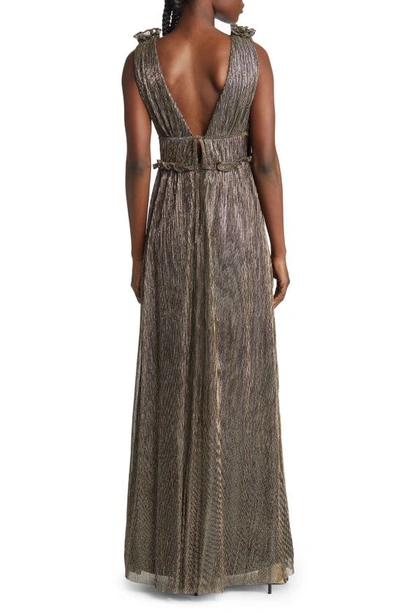 Shop Lulus Spotlight On You Ruffle Trim Metallic Maxi Dress In Black And Gold